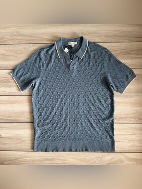 Hawker Rye Diamond Stitch Sweater Polo Blue Large NWT